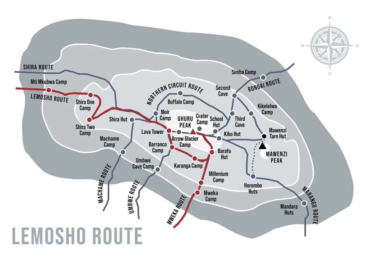 Lemosho Route Map