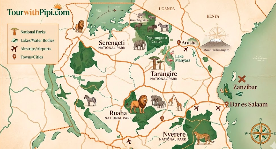 tanzania safari map