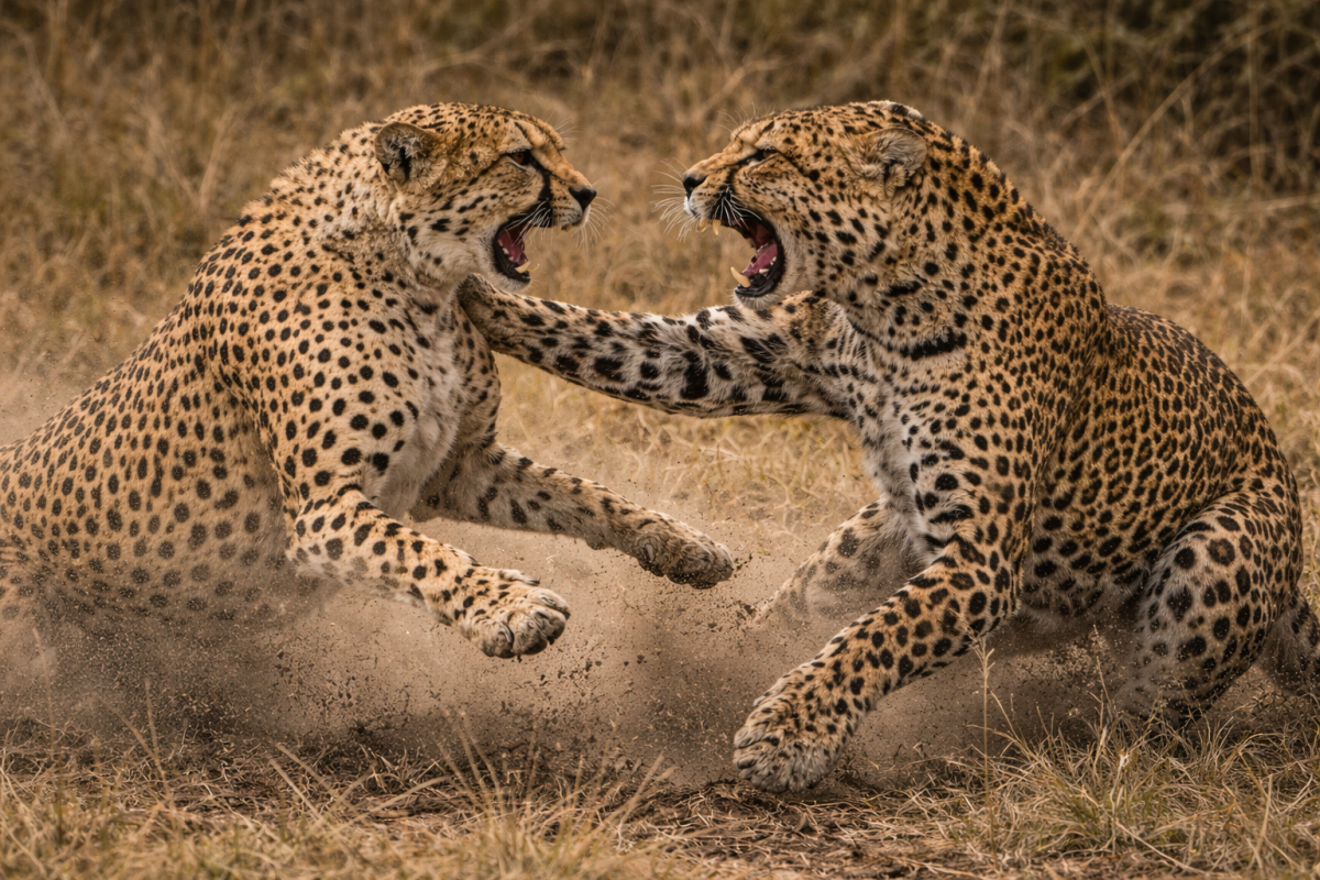 Cheetah fighting Leopard