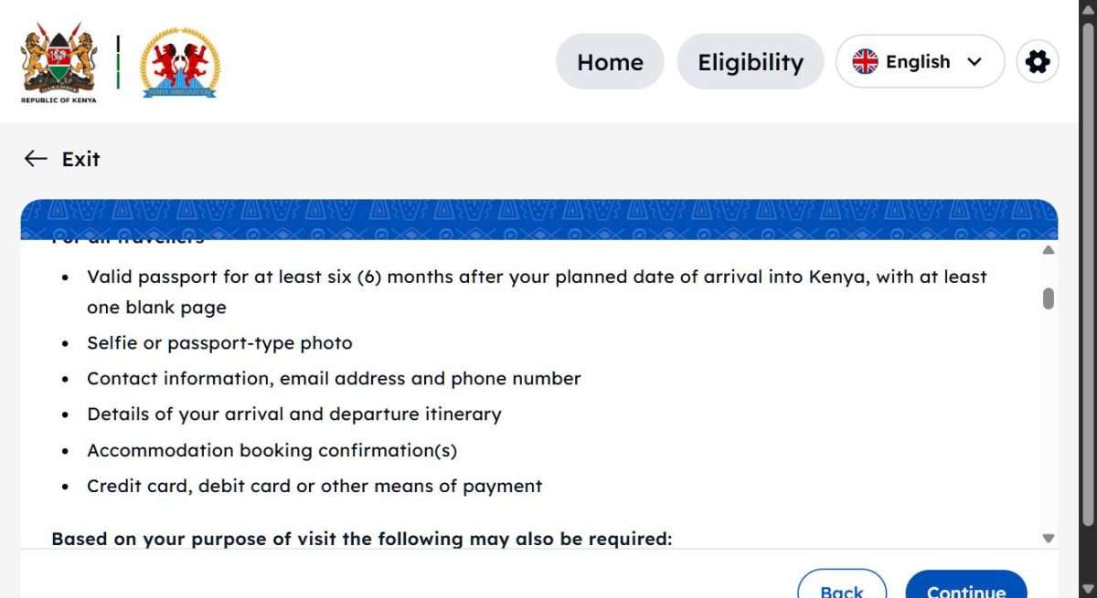 The full document checklist, straight from Kenya's immigration portal.